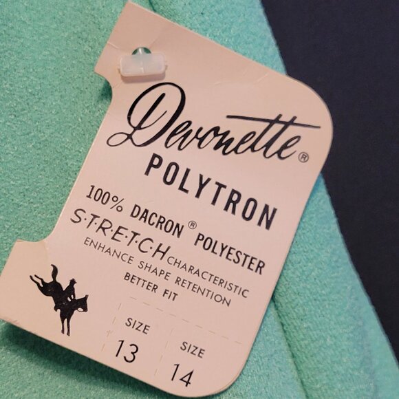 Vintage Polytron A Line Skirt Devonette Orig Tags Lt Green Sz 13 Button Up - Picture 2 of 8
